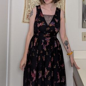 Modcloth Black Floral Net Dress Zip Back Mesh